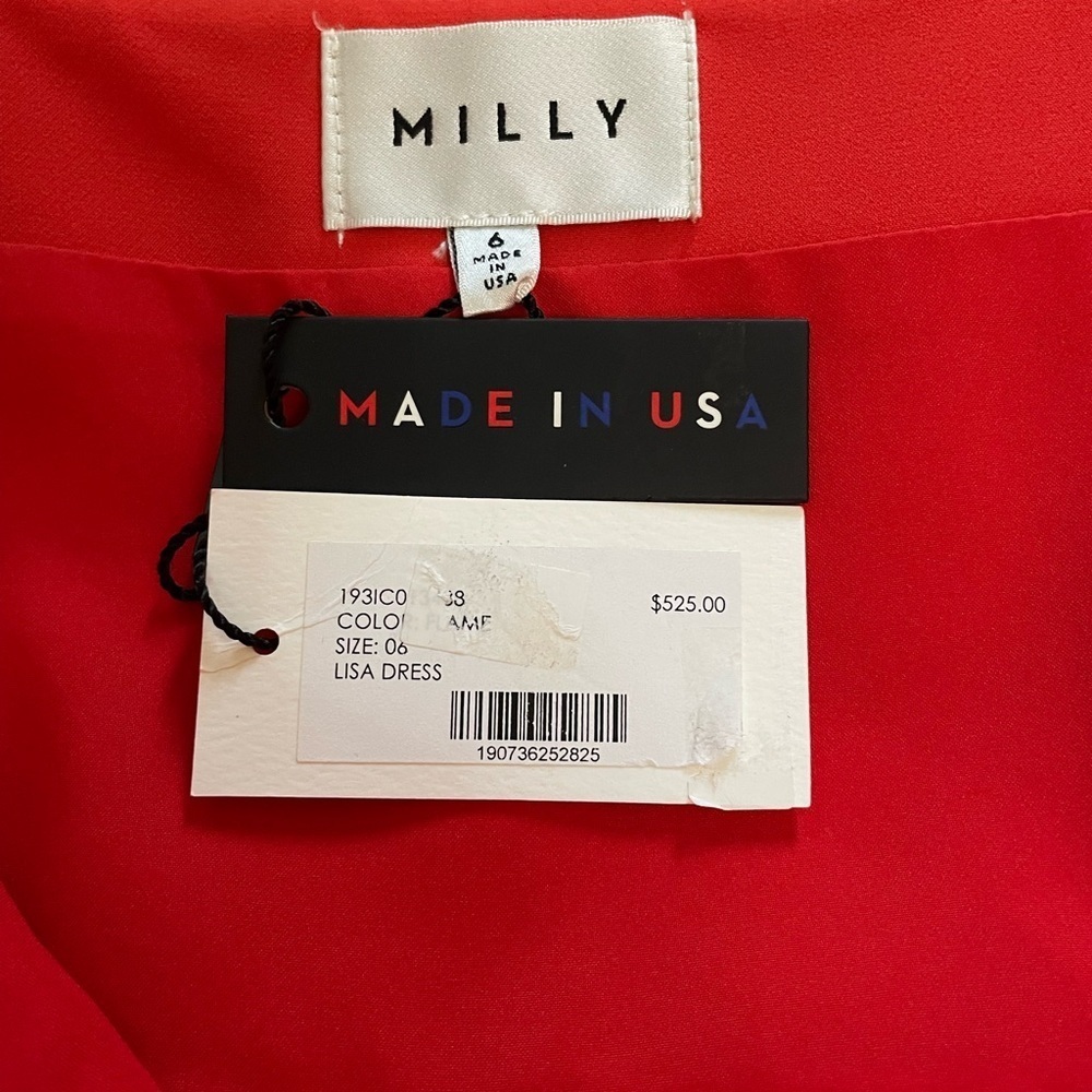 Milly Red Sleeveless A-Line Dress Square Neck Peplum Asymmetrical Ruffle Size 6 - Picture 10 of 13